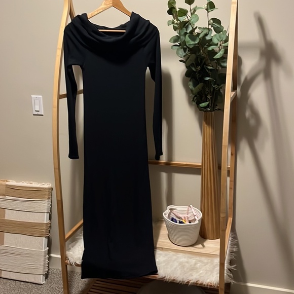 Zara Black Bodycon Super Maxi Crowl Neck Long Sleeve Dress a265 - Picture 5 of 5